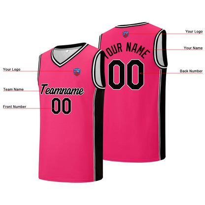 Individuelle Basketball-Jersey-Shorts für Männer und Frauen. Gestickter und gedruckter Name, Nummer und Logo Rosa&Schwarz