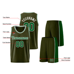 Individuelle Armeegrün-Grün Basketball Jersey Shorts für Männer und Frauen Gestickter und gedruckter Name, Nummer und Logo