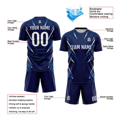 Benutzerdefinierte Dunkelblau Fußball Trikots für Männer Frauen Personalisierte Fußball Uniformen für Erwachsene und Kind