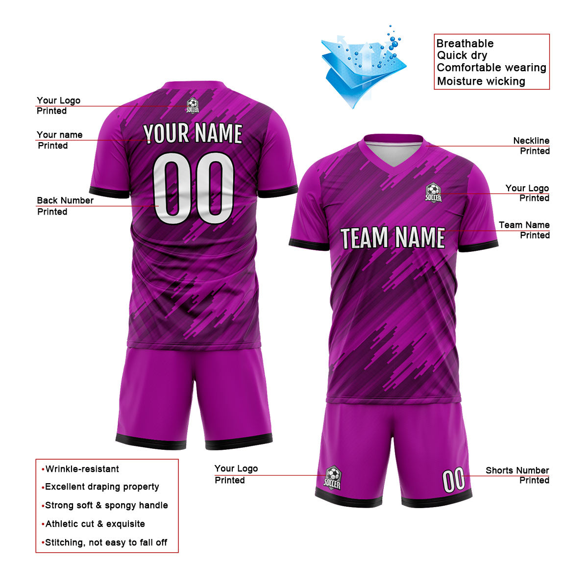Benutzerdefinierte Rose Fußball Trikots für Männer Frauen Personalisierte Fußball Uniformen für Erwachsene und Kind
