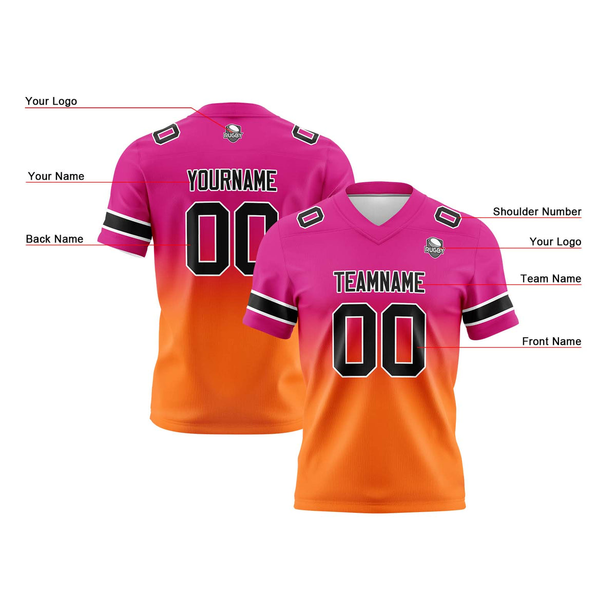 Benutzerdefinierte Gradient Fußball Trikots Personalisierte Name Nummer Logo Rose&Orange