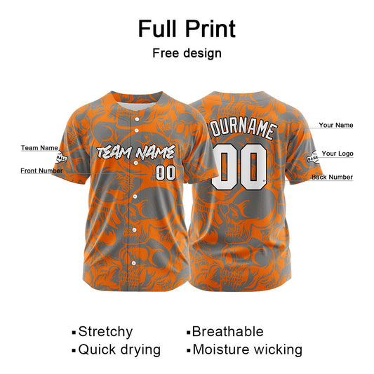 Benutzerdefinierte Baseball Jersey Personalisierte Baseball Shirt genäht und Druck Orange&Grau