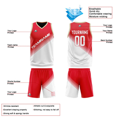 Benutzerdefinierte Rot Weiß Reversible Basketball Jersey Personalisierte Print Name Nummer Logo