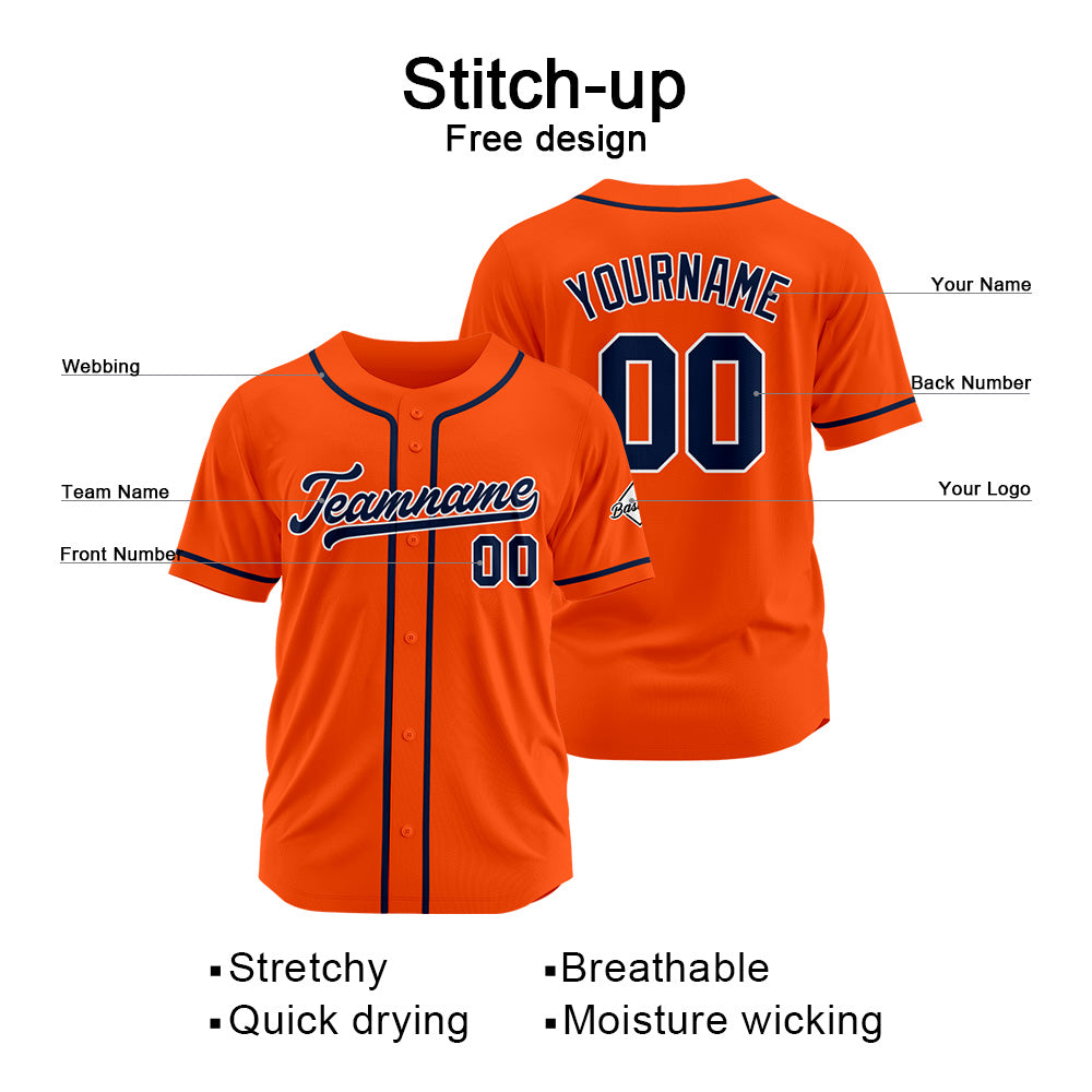 Benutzerdefinierte Authentisch Baseball-Trikot Orange-Marine