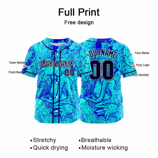 Benutzerdefinierte Baseball Jersey Personalisierte Baseball Shirt genäht und Druck Blau