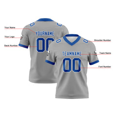 Benutzerdefinierte Grau Blau Fußball Trikots Personalisierter Name Nummer Logo
