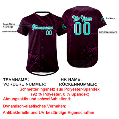Benutzerdefiniert Lila Cyan Personalisierter Baseball Jersey mit Farbverlauf Team Uniform mit Namen und Nummer