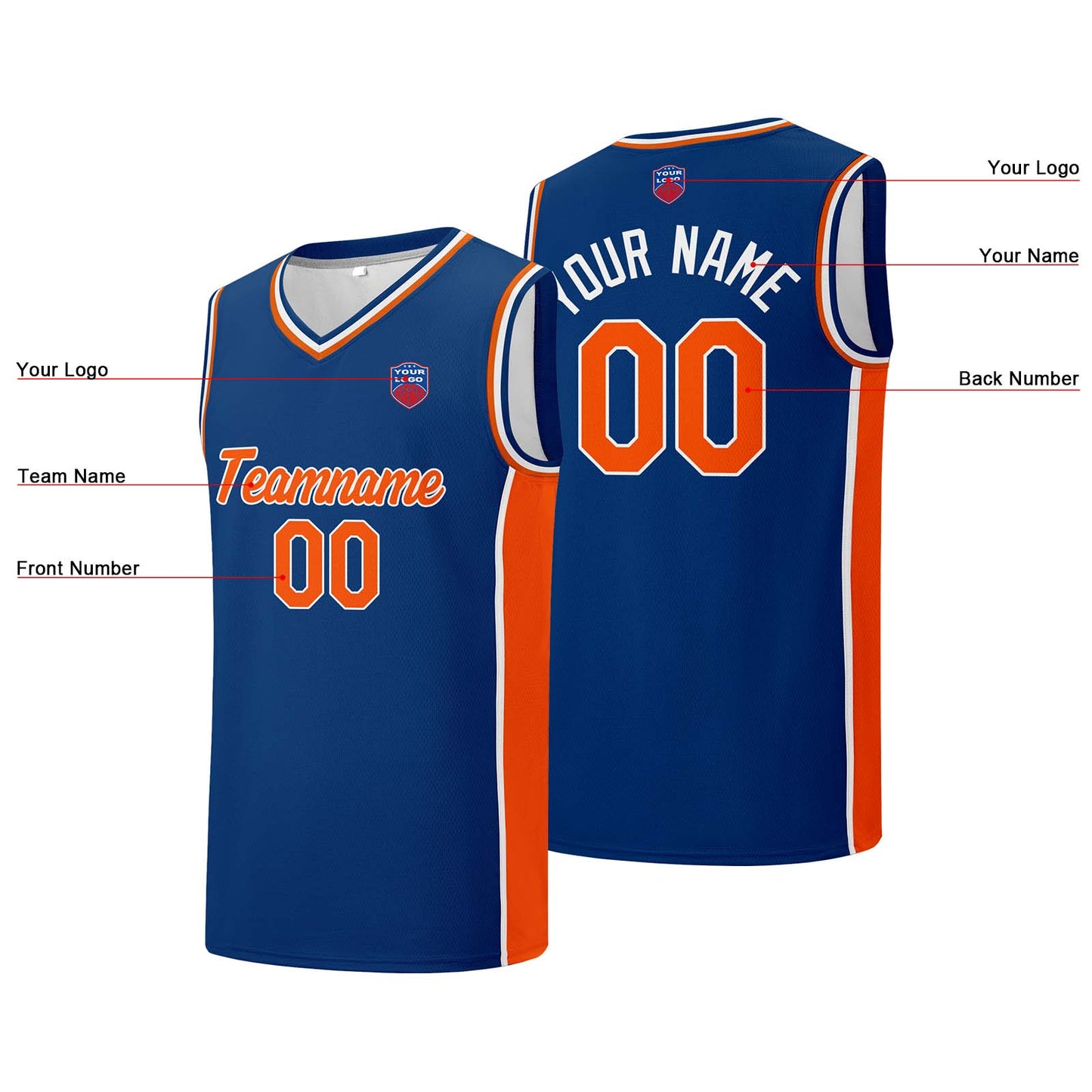 Individuelle Basketball-Jersey-Shorts für Männer und Frauen. Gestickter und gedruckter Name, Nummer und Logo Blau