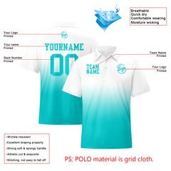 Benutzerdefinierte Weiß Cyan Fußball Gradient Polo-Shirts Fügen Sie Ihr Einzigartiges hinzu Logo/Name/Nummer