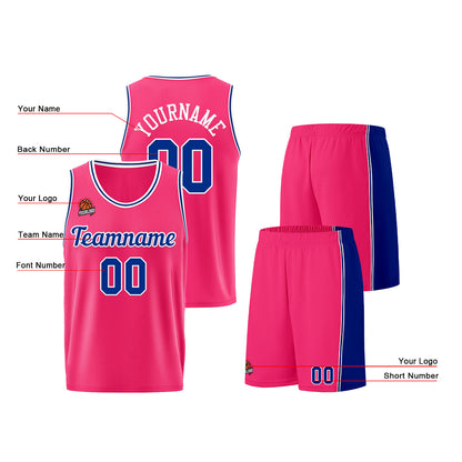 Individuelle Rosa-Königlich Basketball Jersey Shorts für Männer und Frauen Gestickter und gedruckter Name, Nummer und Logo