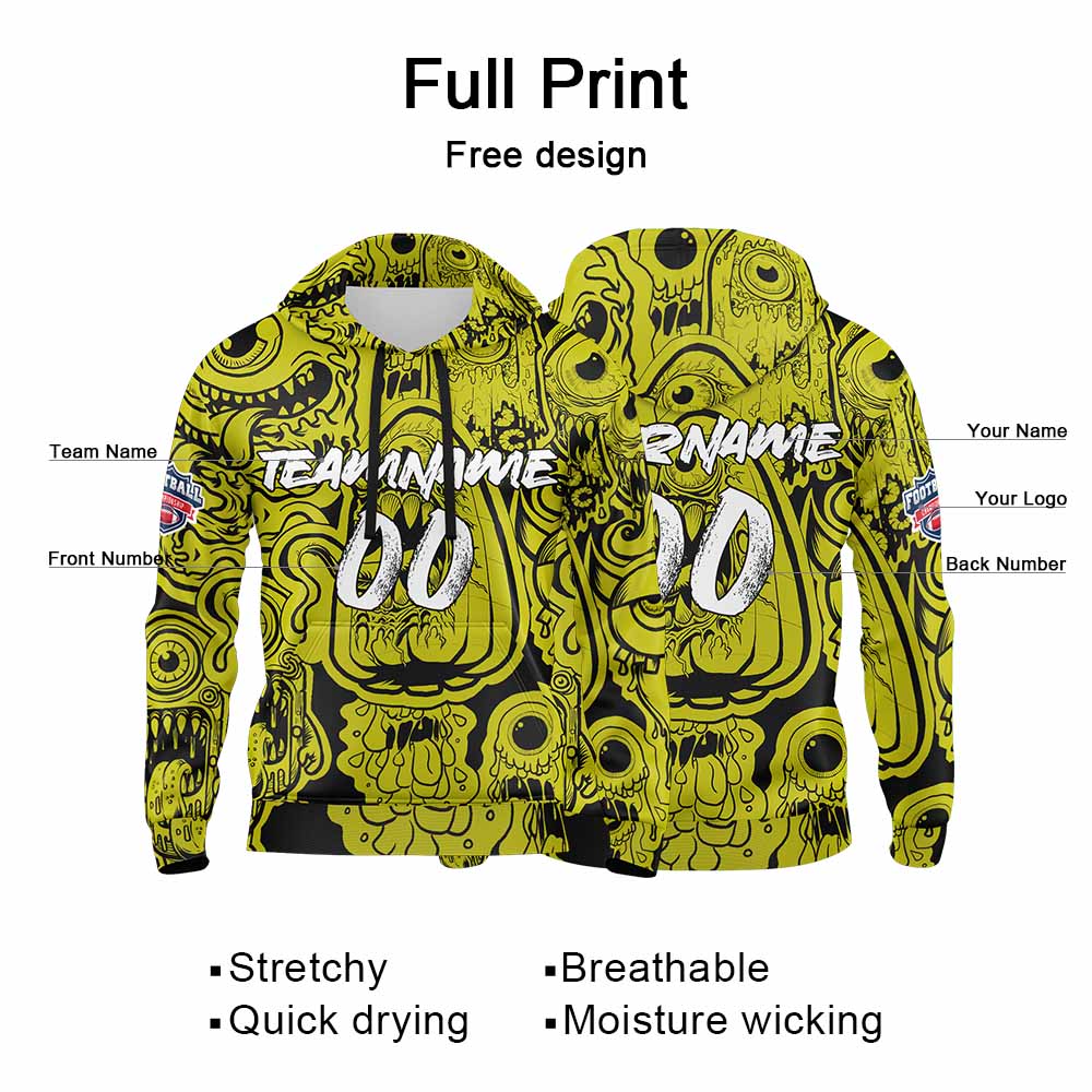 Benutzerdefinierter Sweatshirt-Hoodie für Mann, Frau, Mädchen, Junge. Drucken Sie Ihr Logo, Ihren Namen und Ihre Nummer Gelb