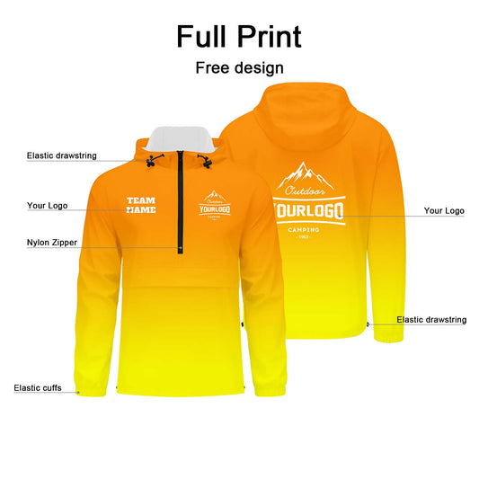 Anpassbare Orange Gelb Winddichte Softshell Kapuzenjacke - Vollverschluss, Logo- & Text-Druck