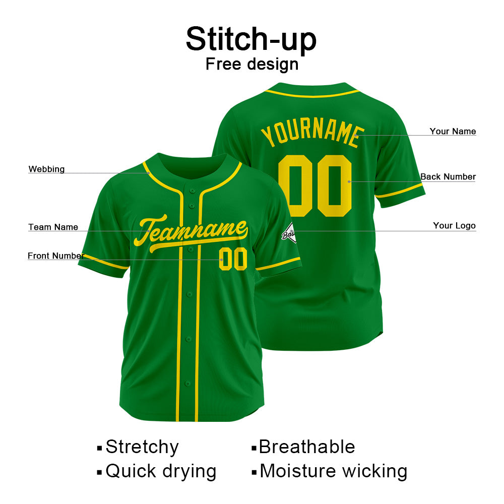 Benutzerdefinierte Authentisch Baseball-Trikot Kelly Grün-Gelb