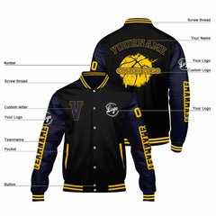 Maßgeschneiderte Schwarzes Langweilig Blau Letterman Varsity Jacket Individuelle Stickerei Druck nach Ihrem Wunsch