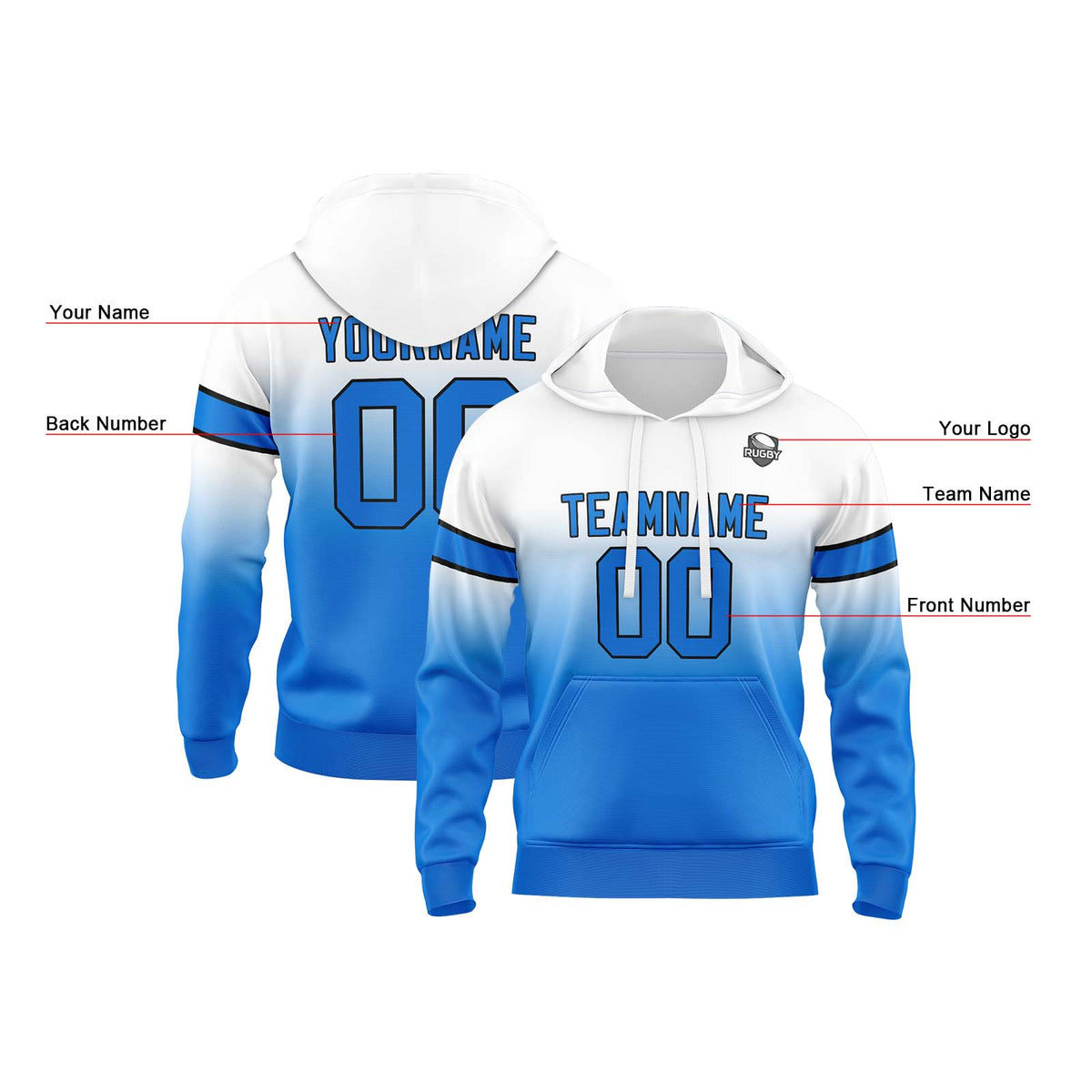 Benutzerdefinierter Verlauf Sweatshirt-Hoodie für Mann, Frau, Mädchen, Junge. Drucken Sie Ihr Logo, Ihren Namen und Ihre Nummer