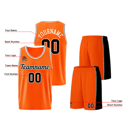 Individuelle Orange-Schwarz Basketball Jersey Shorts für Männer und Frauen Gestickter und gedruckter Name, Nummer und Logo
