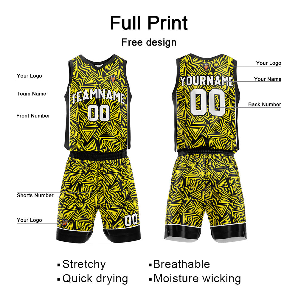 Benutzerdefinierte Gelb Reversible Basketball Jersey Personalisierte Name Nummernlogo drucken