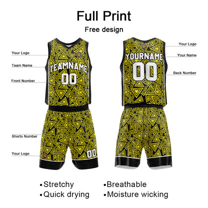 Benutzerdefinierte Gelb Reversible Basketball Jersey Personalisierte Name Nummernlogo drucken