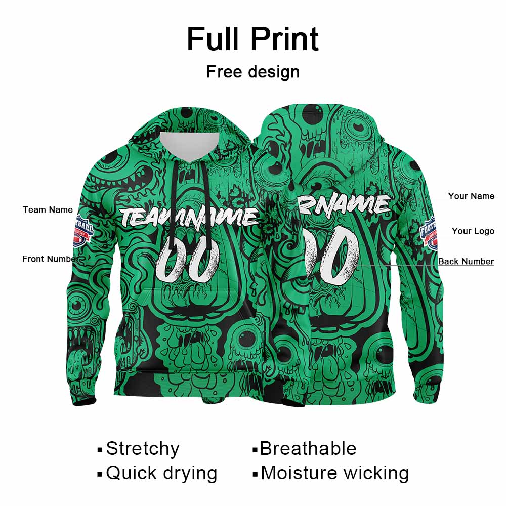 Benutzerdefinierter Sweatshirt-Hoodie für Mann, Frau, Mädchen, Junge. Drucken Sie Ihr Logo, Ihren Namen und Ihre Nummer Grün