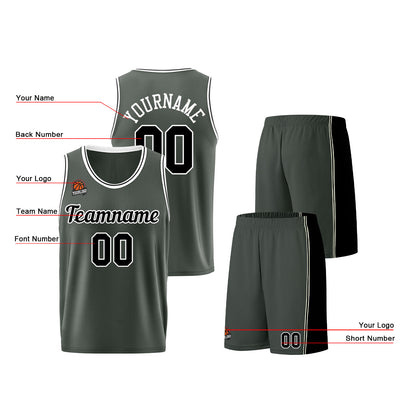 Individuelle Dunkelgrau-Schwarz Basketball Jersey Shorts für Männer und Frauen Gestickter und gedruckter Name, Nummer und Logo