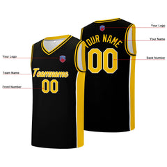 Individuelle Basketball-Jersey-Shorts für Männer und Frauen. Gestickter und gedruckter Name, Nummer und Logo Schwarz&Gelb