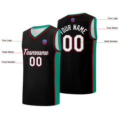 Individuelle Basketball-Jersey-Shorts für Männer und Frauen. Gestickter und gedruckter Name, Nummer und Logo Schwarz&Grün