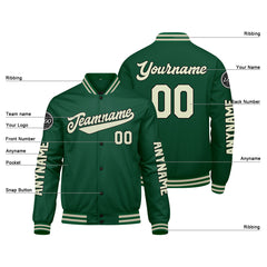 Maßgeschneiderte Grüne Creme Letterman Varsity Jacket Individuelle Stickerei Druck nach Ihrem Wunsch