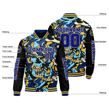 Maßgeschneiderte Königliche Gelb Letterman Varsity Jacket Individuelle Stickerei Druck nach Ihrem Wunsch