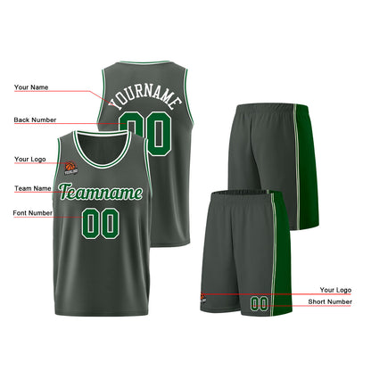 Individuelle Dunkelgrau-Grün Basketball Jersey Shorts für Männer und Frauen Gestickter und gedruckter Name, Nummer und Logo