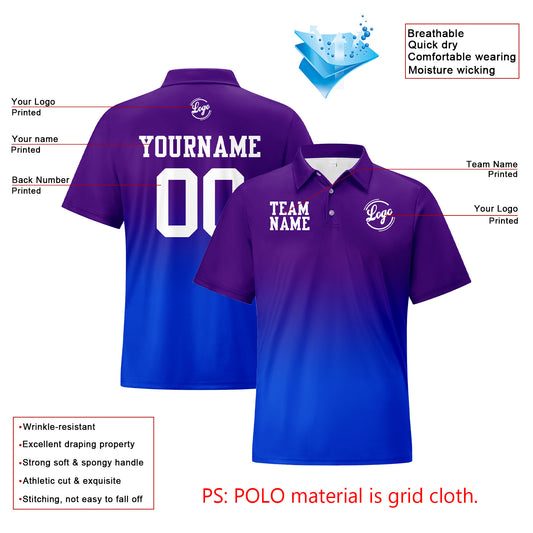 Benutzerdefinierte Lila Blau Fußball Gradient Polo-Shirts Fügen Sie Ihr Einzigartiges hinzu Logo/Name/Nummer