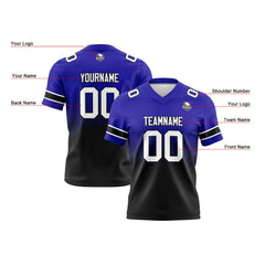 Benutzerdefinierte Königsblau & Schwarz Gradient Fußball Trikots Personalisierter Name Nummer Logo