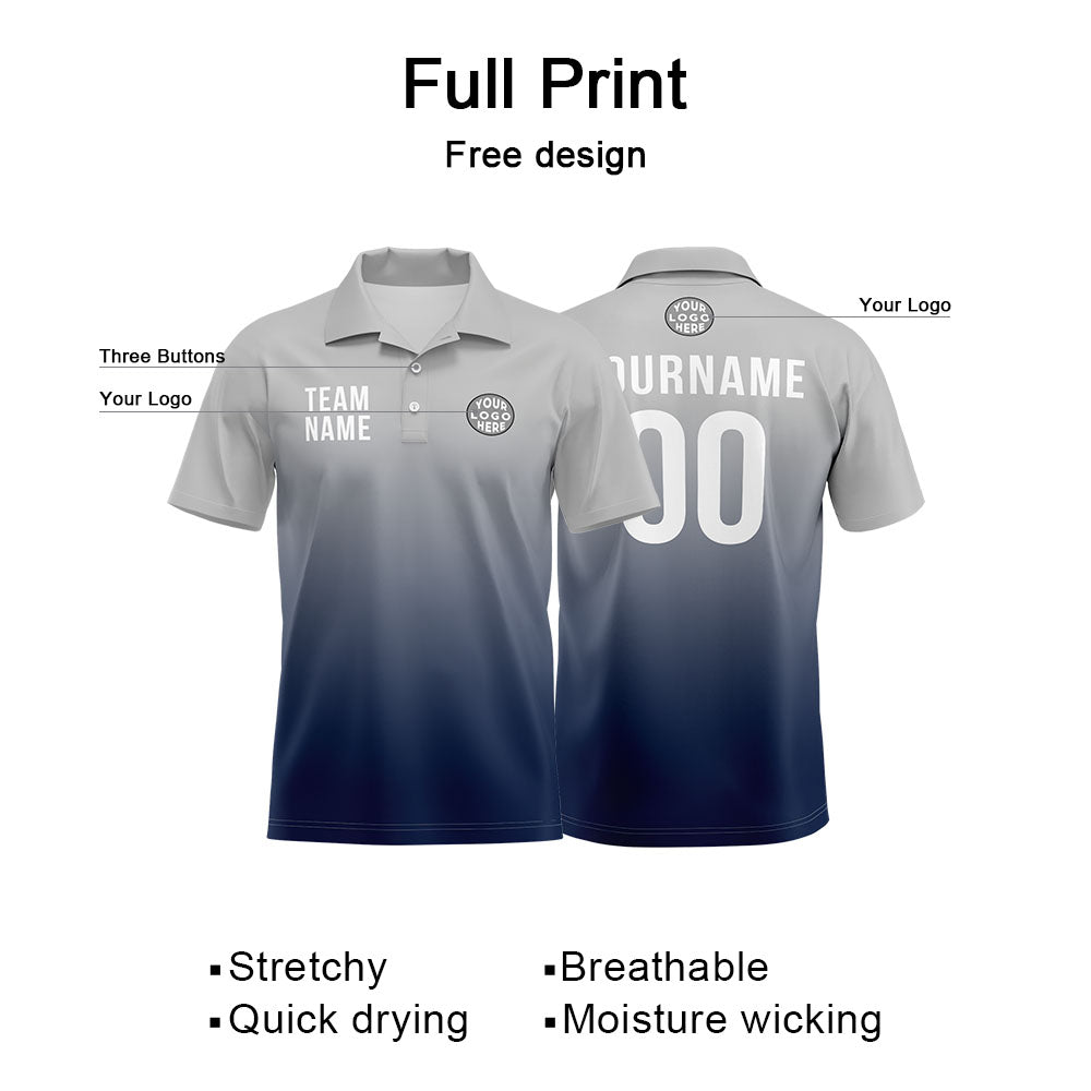 Benutzerdefinierte Grau Marine Fußball Polo-Shirts Fügen Sie Ihr Einzigartiges hinzu Logo/Name/Nummer