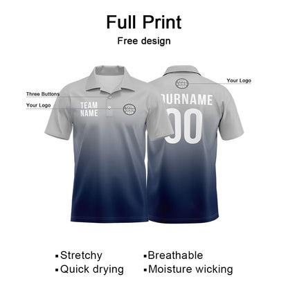Benutzerdefinierte Grau Marine Fußball Polo-Shirts Fügen Sie Ihr Einzigartiges hinzu Logo/Name/Nummer