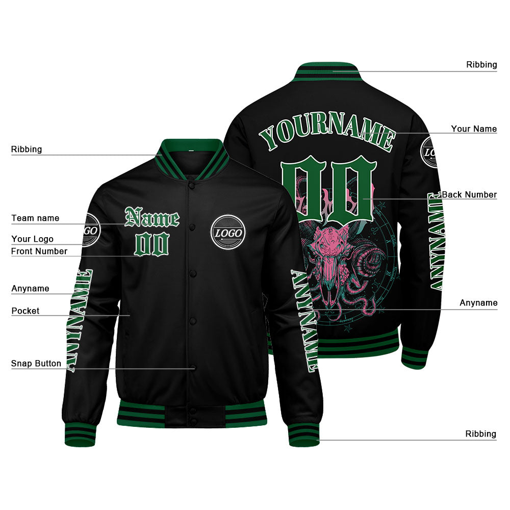 Maßgeschneiderte Grün Letterman Varsity Jacket Individuelle Stickerei Druck nach Ihrem Wunsch