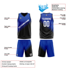 Benutzerdefinierte Blau Schwarz Reversible Basketball Jersey Personalisierte Print Name Nummer Logo