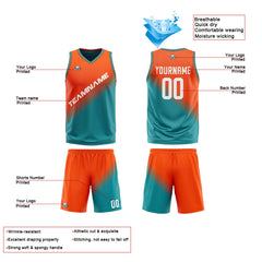 Benutzerdefinierte Orange Grün Reversible Basketball Jersey Personalisierte Print Name Nummer Logo