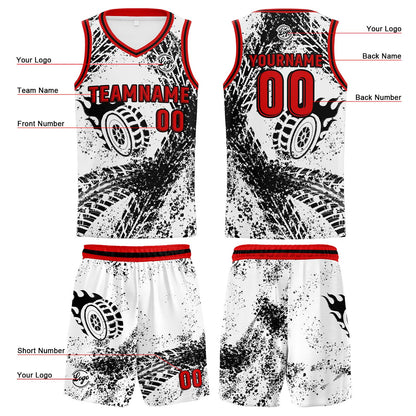 Benutzerdefinierter Weiß Schwarz Rot Basketball Jersey Uniform Anzug gedruckt Ihr Logo Name Nummer