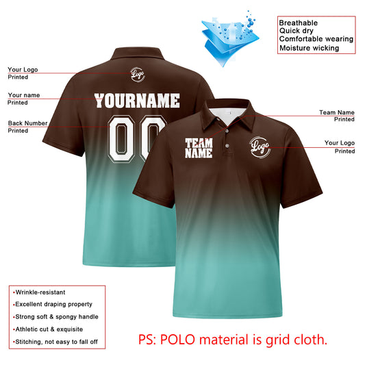 Benutzerdefinierte Braun Cyan Fußball Gradient Polo-Shirts Fügen Sie Ihr Einzigartiges hinzu Logo/Name/Nummer
