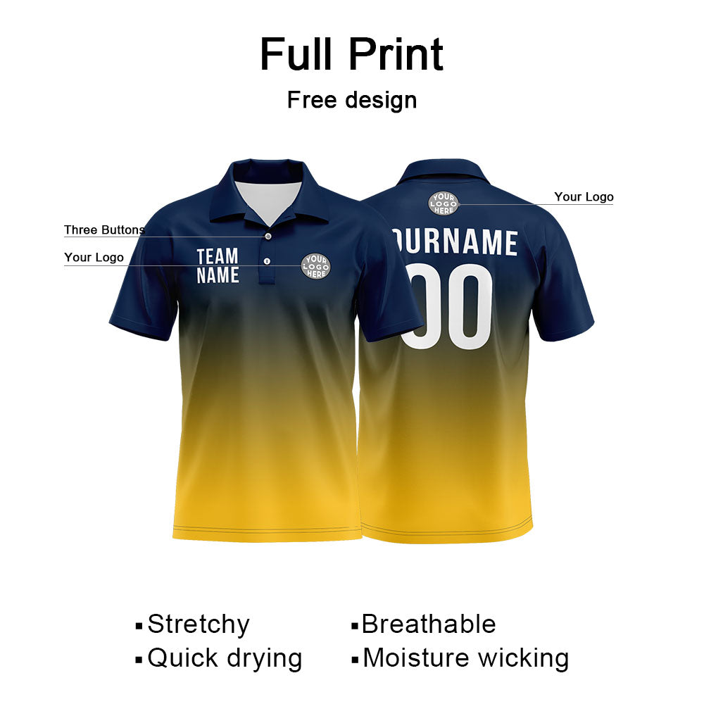Benutzerdefinierte Marine Gelb Fußball Polo-Shirts Fügen Sie Ihr Einzigartiges hinzu Logo/Name/Nummer