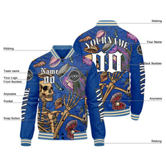 Maßgeschneiderte Blau Letterman Varsity Jacket Individuelle Stickerei Druck nach Ihrem Wunsch