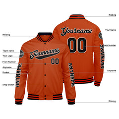 Maßgeschneiderte Schwarz Orange Letterman Varsity Jacket Individuelle Stickerei Druck nach Ihrem Wunsch