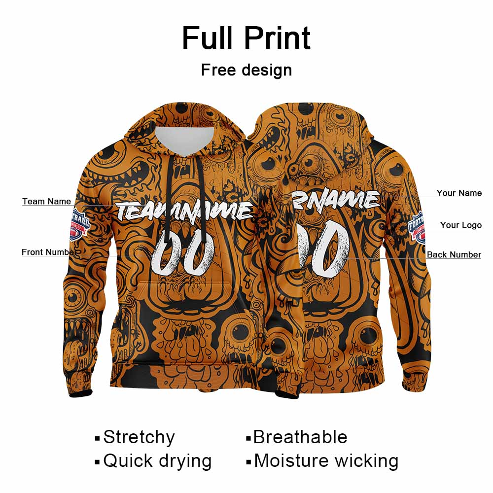 Benutzerdefinierter Sweatshirt-Hoodie für Mann, Frau, Mädchen, Junge. Drucken Sie Ihr Logo, Ihren Namen und Ihre Nummer Orange