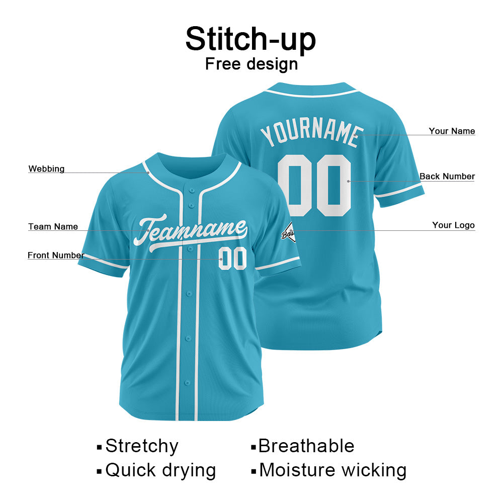 Benutzerdefinierte Authentisch Baseball-Trikot Hellblau-Weiß