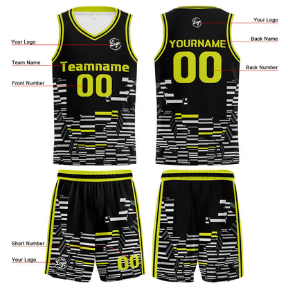 Benutzerdefinierter Schwarz Kalk Grün Basketball Jersey Uniform Anzug gedruckt Ihr Logo Name Nummer