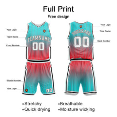 Benutzerdefinierte Teal Licht Rot Reversible Basketball Jersey Personalisierte Name Nummernlogo drucken