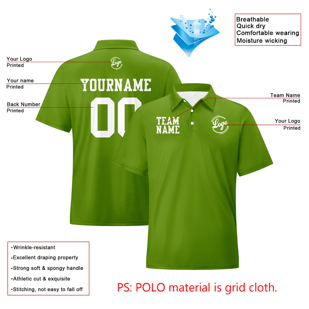 Benutzerdefinierte Armee Grün Weiß Fußball Gradient Polo-Shirts Fügen Sie Ihr Einzigartiges hinzu Logo/Name/Nummer