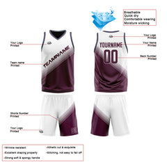 Benutzerdefinierte Weiß Lila Reversible Basketball Jersey Personalisierte Print Name Nummer Logo