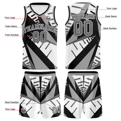 Benutzerdefinierter Weiß Schwarz Grau Basketball Jersey Uniform Anzug gedruckt Ihr Logo Name Nummer