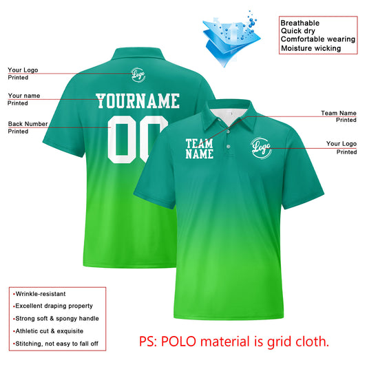 Benutzerdefinierte Grün Gras Grün Fußball Gradient Polo-Shirts Fügen Sie Ihr Einzigartiges hinzu Logo/Name/Nummer