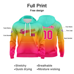 Benutzerdefinierter Verlauf Hoodie für Mann, Frau, Mädchen, Junge. Drucken Sie Ihr Logo, Ihren Namen und Ihre Nummer Grün Orange Pink